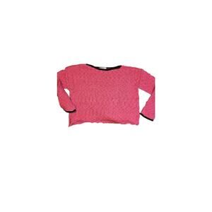 Zenana Textured Knit Sweater – Pink w/ Black – Cropped Fit - small